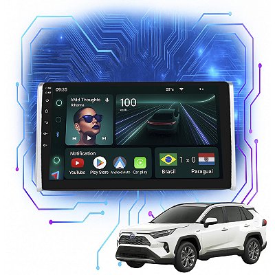 Kit Multimidia Android 4GB/64GB 9p Rav4 2019-2024 Carplay + Câmera De Ré