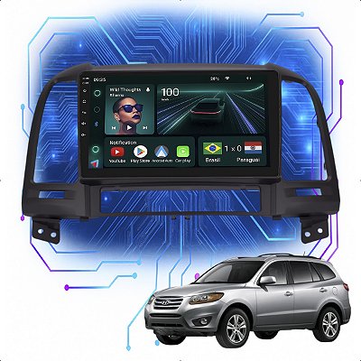 Kit Multimidia Android 4GB/64GB 9p Santa Fé 2006-2012 Carplay + Bluetooth