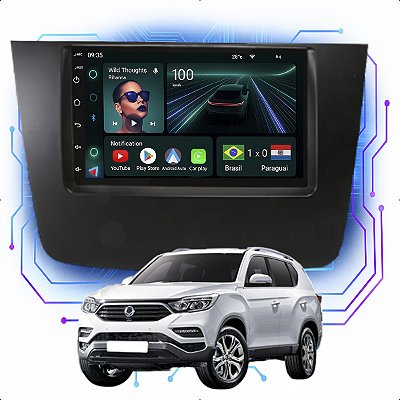 Kit Multimídia Android 4-64GB 7p Rexton 2007 a 2015 Youtube + Câmera De Ré