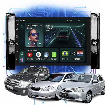 Kit Multimidia Android 4-64GB 7p Corolla 2003 a 2008 Etios 2013 a 2018 Youtube + Wifi