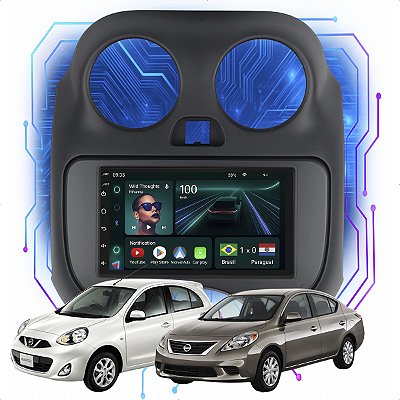 Kit Multimídia Android 4-64GB 7pol March Versa 2011 a 2013 Gps + Wifi