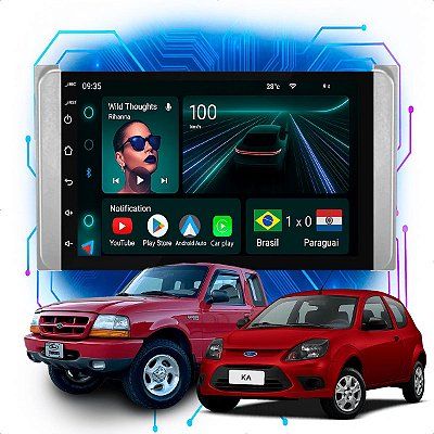 Kit Multimídia Android 4-64GB 7p Ford Ka Ranger 2000 a 2011 Carplay + Câmera De Ré