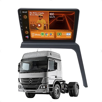 Kit Multimídia Android 2-64GB 9p Atego Axor 2007 a 2022 Youtube + Gps