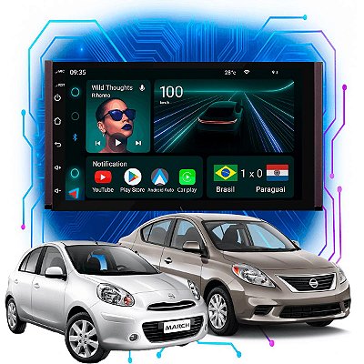 Kit Multimídia Android 7” Nissan March Versa 2011 a 2013 | 4GB + 64GB, CarPlay e Android Auto