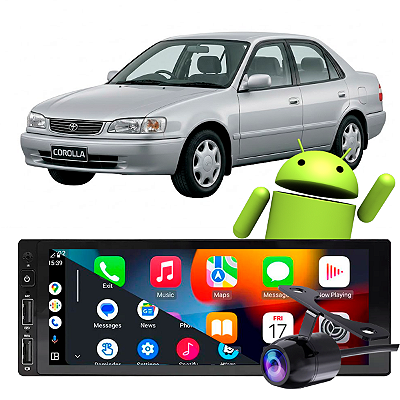 Kit Central Multimidia 1 Din Android Toyota Corolla 1996-2002 | GPS Google Siri CarPlay + Câmera de Ré