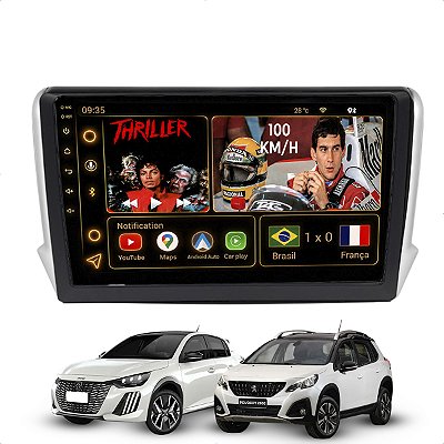 Kit Multimidia Android 9p Octacore 6GB 128GB Peugeot 208 2008 2013 a 2020