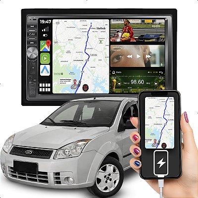 Kit Multimidia DVD 2 Din Mp5 Botão 7p Fiesta 05-12 Carplay