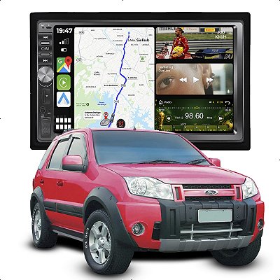 Kit Multimidia 2 Din Mp5 Botão 7p Ecosport 05-12 Carplay Dvd