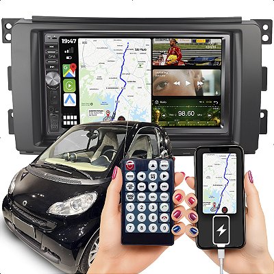 Kit Multimídia MP5 DVD Botão 7p Smart Fortwo 2009-2016 2 Din