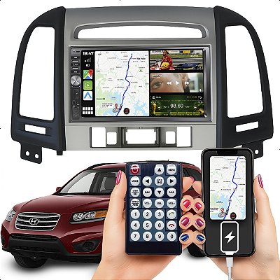 Kit Multimídia MP5 Botão 7pol Santa Fé 2006-2012 Carplay LCD