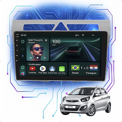 Kit Multimídia Android 9p Picanto 2009-2011 4GB+64GB Carplay