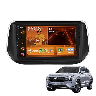 Kit Multimídia Android 9pol Santa Fé 2020-2021 Maps 2GB+64GB