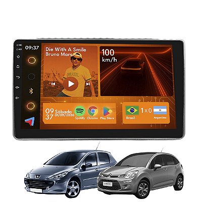 Kit Multimídia Android 2GB+64GB 9p Peugeot 307 C3 2002-2012