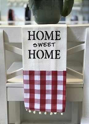 Pano de prato crú com barra e pompons