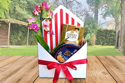 Cesta mini Orquídeas e Ferrero Rocher Letter Box