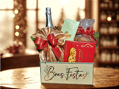 Cesta Premium Boas Festas Cesta de Natal Cacau Show e Espumante