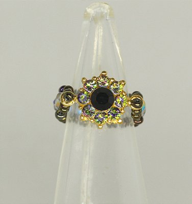 Anel flor de strass base ouro