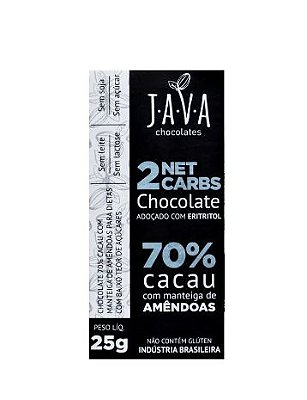 Chocolate 70% Cacau com Eritritol 2 Net Carbs 25g - Java