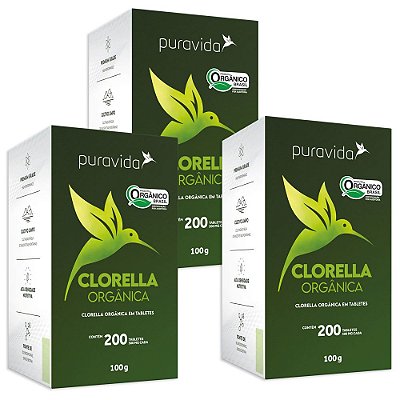 Clorella Puravida 200 Tabletes 500mg (Combo 3 Unidades) (FRETE GRÁTIS)