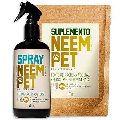 Kit Spray Neem Pet 180ml e Suplemento Neem Pet 100g - Openeem