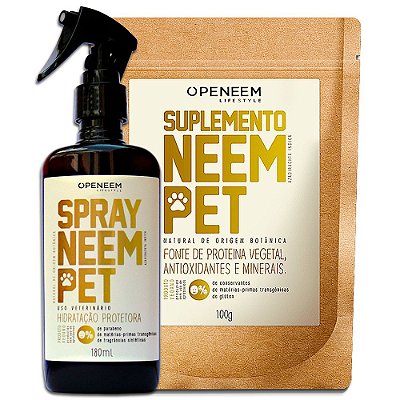 Kit Spray Neem Pet 180ml e Suplemento Neem Pet 100g - Openeem