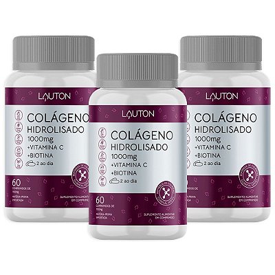 Colágeno Hidrolisado 1000mg 60 Comprimidos Lauton - 3 Unid.
