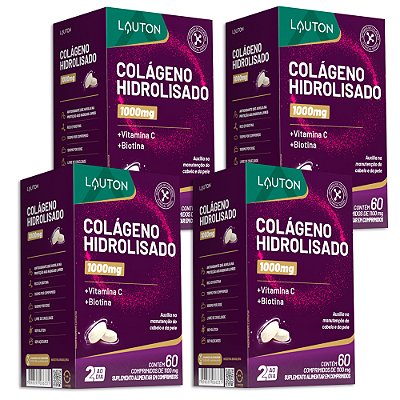 Colágeno Hidrolisado 1000mg 60 Comprimidos Lauton - 4 Unid. (FRETE GRÁTIS)