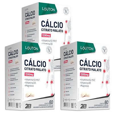 Cálcio Citrato Malato 1200mg 60 Comp. Lauton - 3 Unidades (FRETE GRÁTIS)