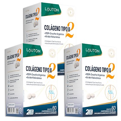 Colágeno Tipo 2 + MSM + Ácido Hialurônico 60 Cp. Lauton 3 Un (FRETE GRÁTIS)