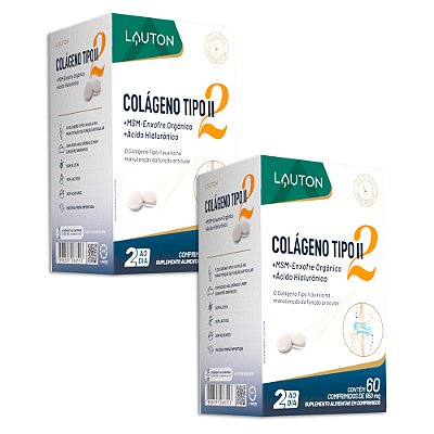Colágeno Tipo 2 + MSM + Ácido Hialurônico 60 Cp. Lauton 2 Un (FRETE GRÁTIS)