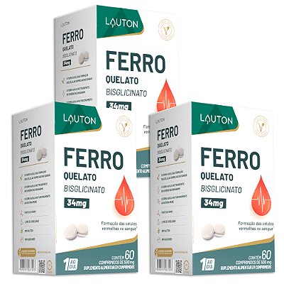Ferro Quelato 180 Comprimidos Lauton - 3 Unidades