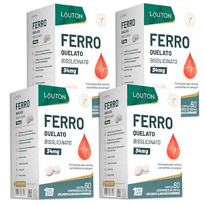 Ferro Quelato 180 Comprimidos Lauton - 4 Unidades (FRETE GRÁTIS)