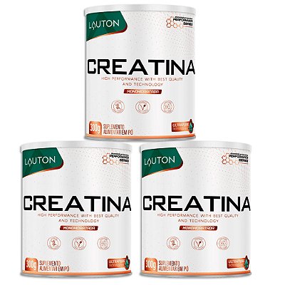 Creatina Monohidratada 300g Lauton 100% Pureza - 3 Unidades (FRETE GRÁTIS)