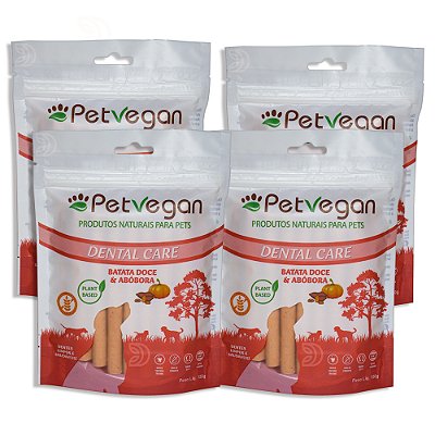 Kit com 4 unidades Dental Care PetVegan Batata Doce e Abóbora – 150g cada