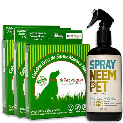 Kit Neem Pet Proteção 3 Coleira e Spray Cães Até 8kg e Gatos (FRETE GRÁTIS)