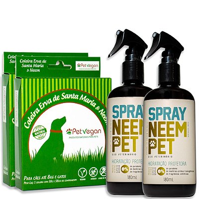 Kit Neem Pet Proteção 2 Coleira 2 Spray Cães Até 8kg e Gatos (FRETE GRÁTIS)