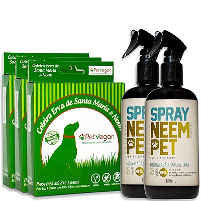 Kit Neem Pet Proteção 3 Coleira 2 Spray Cães Até 8kg e Gatos (FRETE GRÁTIS)