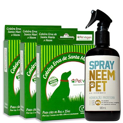 Kit Neem Pet Proteção 3 Coleira e Spray Cães de 8kg a 15kg (FRETE GRÁTIS)