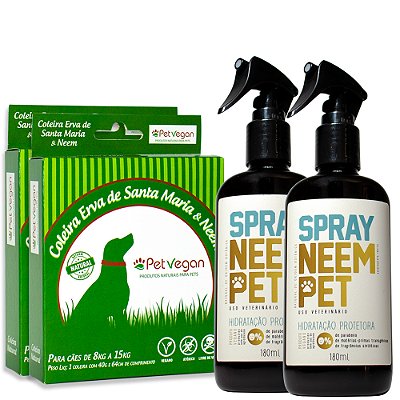 Kit Neem Pet Proteção 2 Coleira e 2 Spray Cães de 8kg a 15kg (FRETE GRÁTIS)