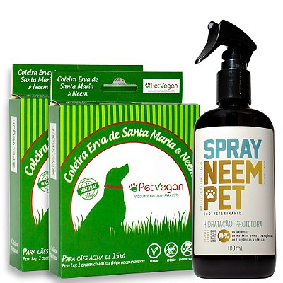 Kit Neem Pet Proteção 2 Coleira e Spray Cães Acima de 15kg (FRETE GRÁTIS)