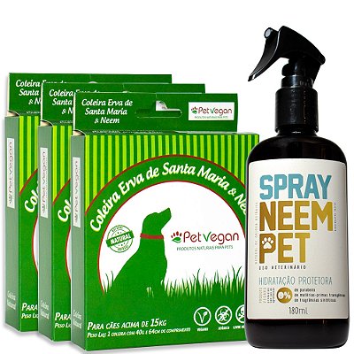 Kit Neem Pet Proteção 3 Coleira e Spray Cães Acima de 15kg (FRETE GRÁTIS)