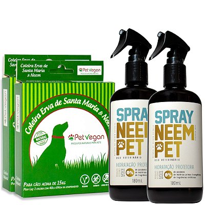 Kit Neem Pet Proteção 2 Coleira e 2 Spray Cães Acima de 15kg (FRETE GRÁTIS)
