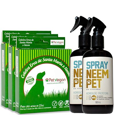 Kit Neem Pet Proteção 3 Coleira e 2 Spray Cães Acima de 15kg (FRETE GRÁTIS)
