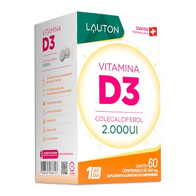 Vitamina D3 2000UI 60 Comprimidos Lauton - Ossos e Imunidade
