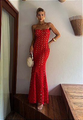 Vestido de Renda Vermelho Cartagen