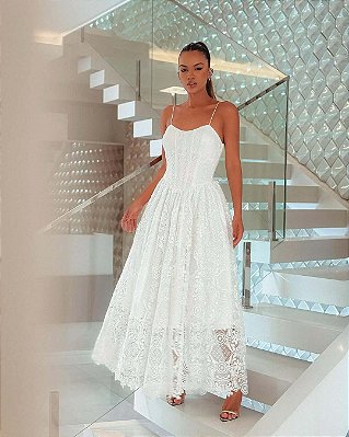 Vestido Midi de Renda Off-White Infinito