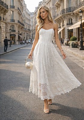 Vestido Midi de Renda Off-White Infinito