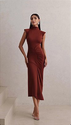 Vestido Midi Vice Versa Gaya Marrom