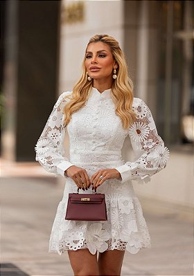 Vestido de Renda Guipir Off-White Nicole