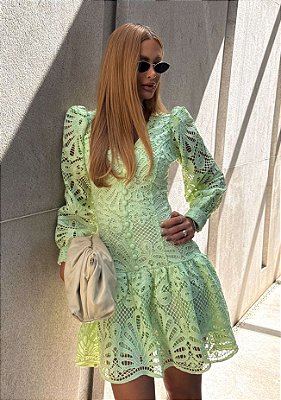 Vestido Curto Verde Renda Guipir Bianca